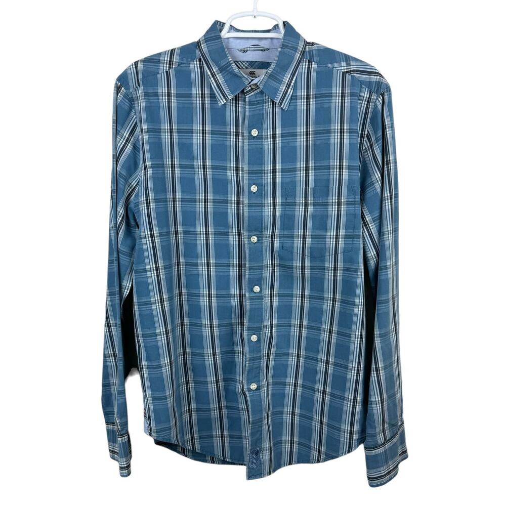 Men's Canterbury of New Zealand Blue Plaid Button Up Casual Cotton‎ Work Shirt M